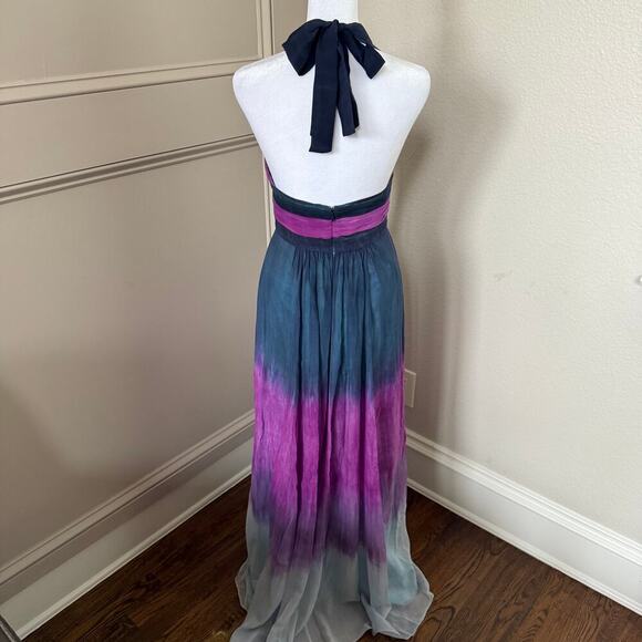 BCBG Maxazaria 2000s Y2K Ombre Tie Dye Silk Chiffon Maxi Halter Dress Size 2 - Picture 4 of 8